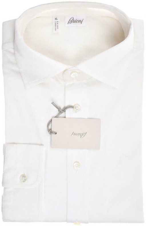 Brioni Dress Shirt Superfine Cotton Pique Size XLarge Ivory