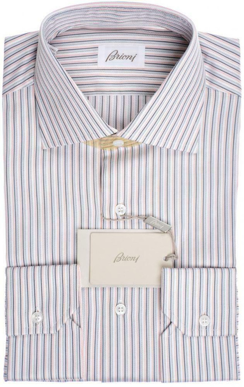 Brioni Dress Shirt Superfine Cotton Size 15 1/2 Gray Orange