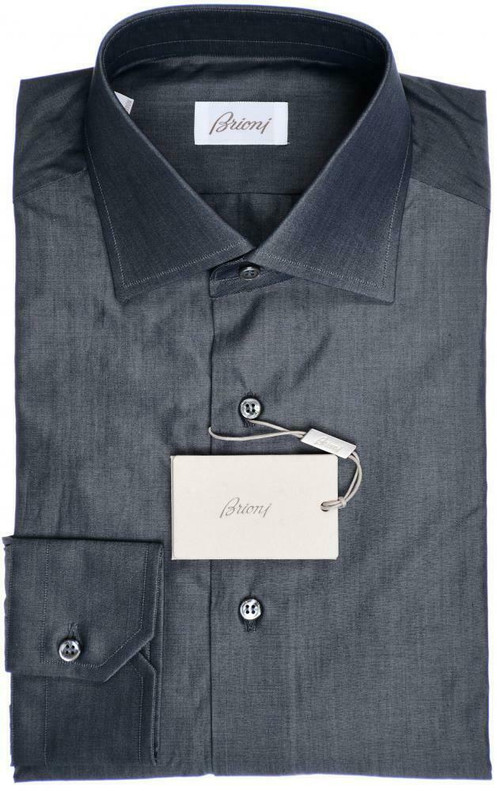 Brioni Dress Shirt Superfine Cotton Size 15 Gray