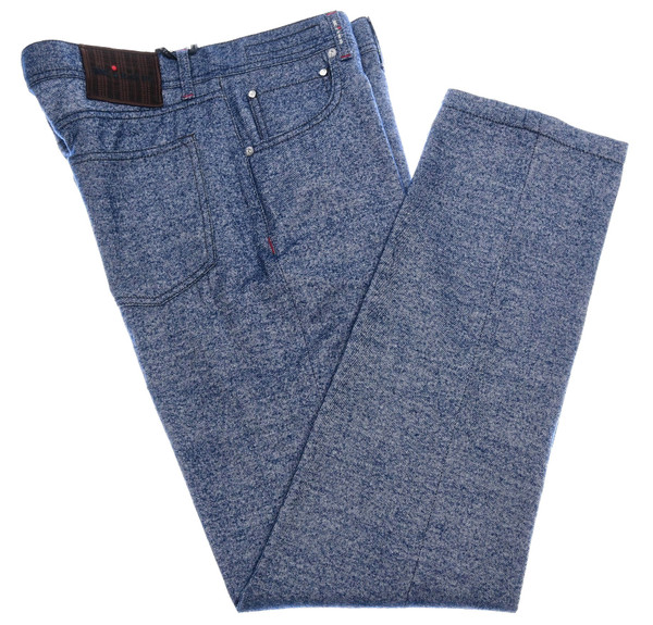 Kiton 5 Pocket Jeans Wool Flannel Denim Look Size 34 Blue