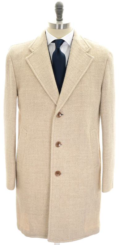 Boglioli Outerwear Coat Wool Blend Size 38 Beige Herringbone