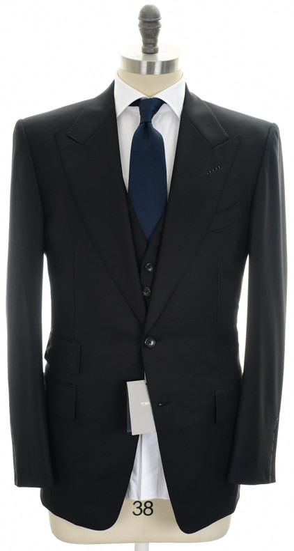 Tom Ford Base A 3-Piece Suit Wool Size 42 Black