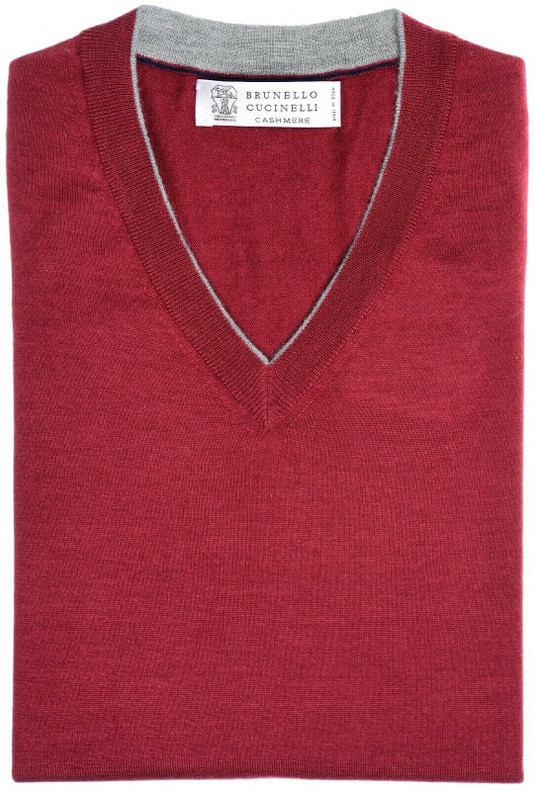 Brunello Cucinelli Sweater V-Neck Size Medium Red