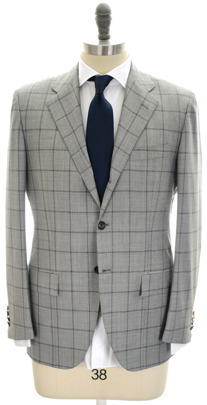 Kiton Suit LASA Superfine 14 Micron 180's Wool Size 40 Gray Plaid