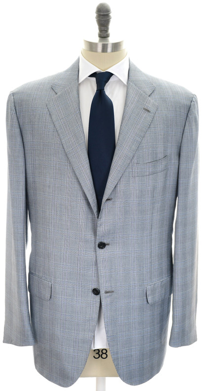 Kiton Suit Size 48L Gray Plaid