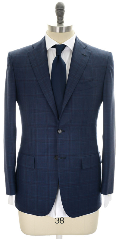 Kiton Suit Size 36 Blue Plaid