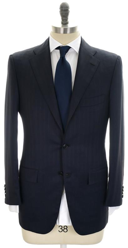 Kiton Suit 14 Micron 180's Wool Size 40 Blue Stripe