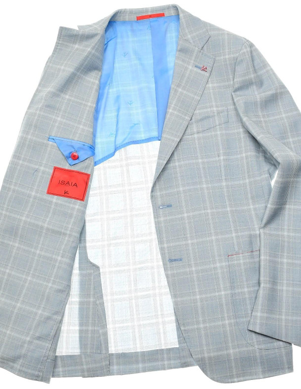 Isaia Sport Coat Jacket 'Cortina' Size 38 Blue Plaid
