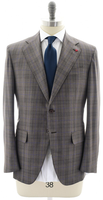 Isaia Suit 'Musa' Size 44 Brown Plaid