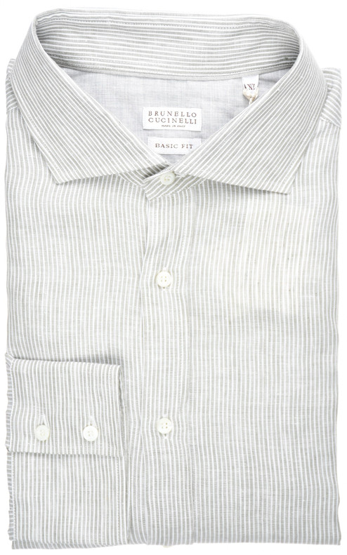 Brunello Cucinelli Shirt Basic-Fit Size XXLarge Green Stripe