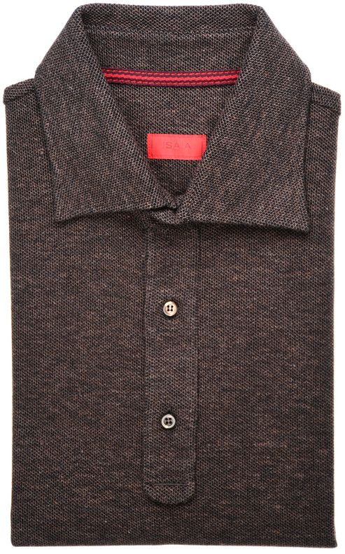 Isaia Short Sleeve Jersey Gran Pique Knit Polo Shirt Cotton Size Small Brown