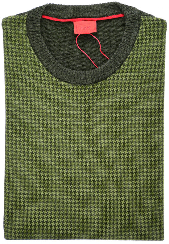 Isaia Sweater Crewneck Elbow Patch Cashmere Size Medium Green Check