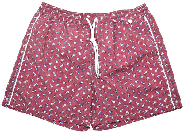 Isaia Swimwear Swim Suit Nylon Size Small Burgundy Blue Geometric