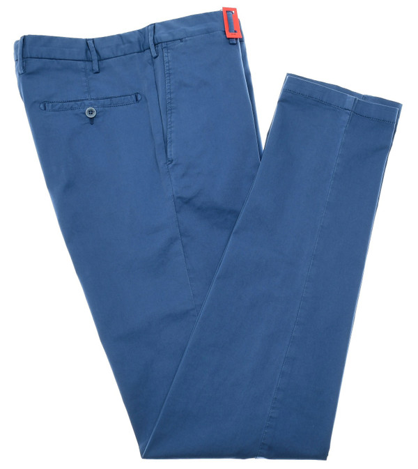 Isaia Napoli Dress Pants Cotton Stretch Size 34 Washed Blue