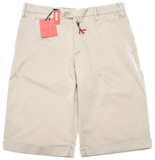 Isaia Napoli Dress Shorts Cotton Stretch Gabardine Size 30 Khaki Brown Solid