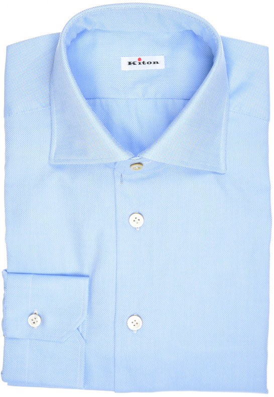 Kiton Napoli Dress Shirt Fine Cotton Size 17 1/2 Blue Fancy Solid