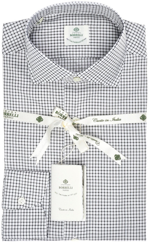 Luigi Borrelli Napoli Dress Shirt Fine Cotton Size 16 1/2 Black White Check