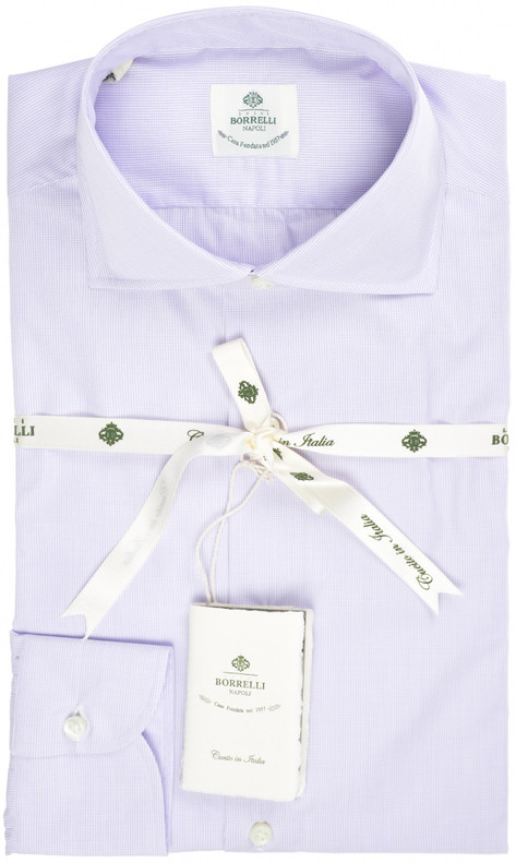 Luigi Borrelli Napoli Dress Shirt Fine Cotton Size 15 1/2 Purple Tattersall Check