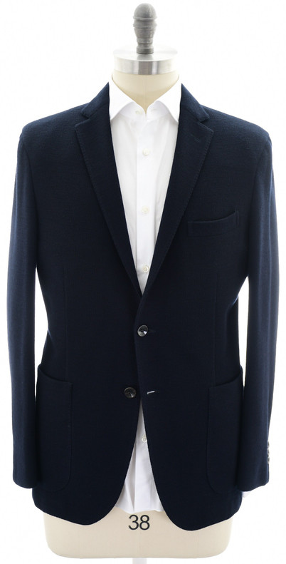 Boglioli 'Dover' Sport Coat Jacket Wool Knit Extra Trim Fit Size 42 Blue Solid