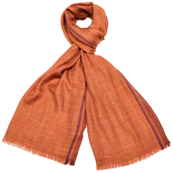 Loro Piana Abertay Brina Scarf Cashmere Silk Rust Orange Purple Stripe