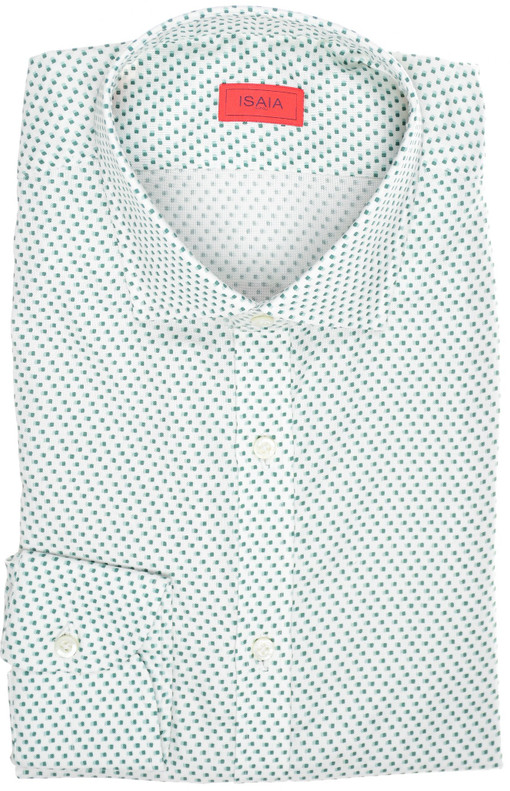 Isaia Fit Sport Shirt Green Geometric 