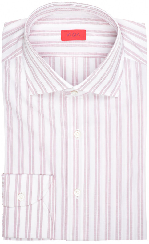 Isaia Mix Dress Shirt Red White Stripe