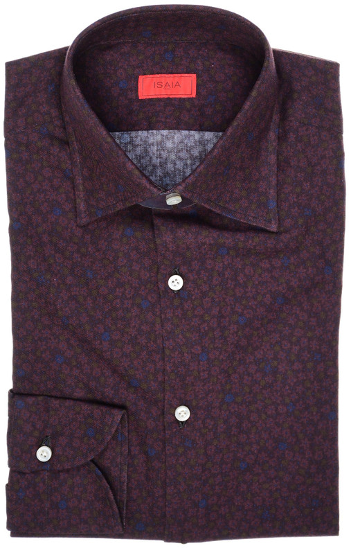 Isaia Fit Sport Dress Shirt Plum Purple Blue Floral