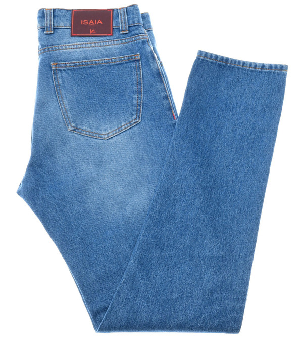 Isaia Napoli Classic Washed Denim Jeans Size 38 Blue