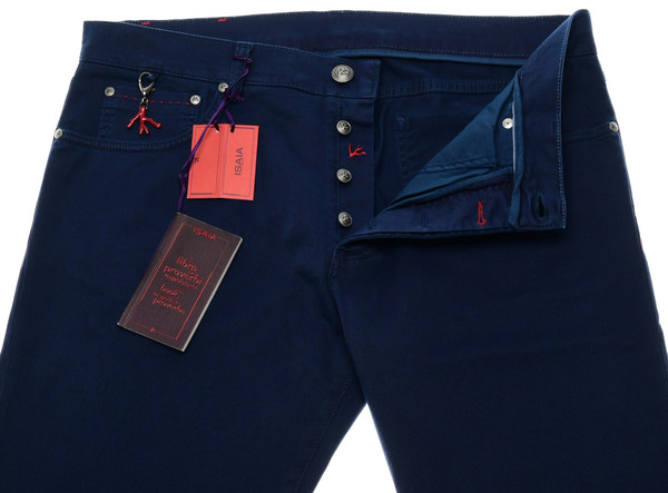 Isaia Napoli 5 Pocket Cotton Twill Stretch Jeans Slim Fit Button
