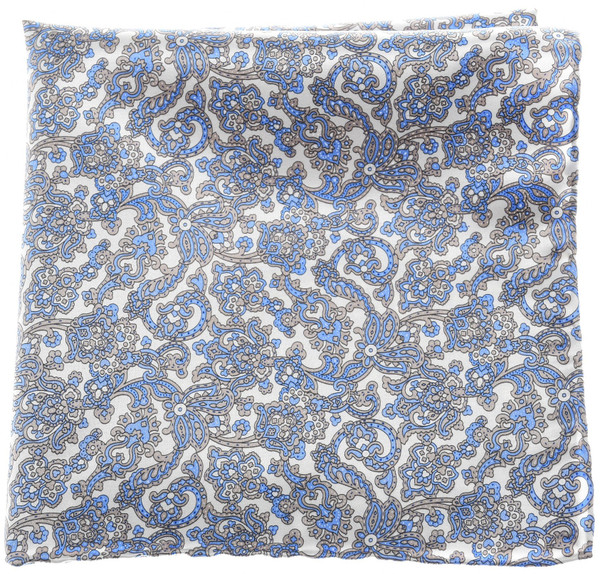 Stefano Ricci Silk Pocket Square Blue Gray Paisley