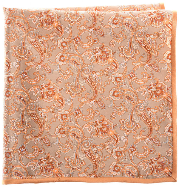 Stefano Ricci Silk Pocket Square Brown Orange Paisley