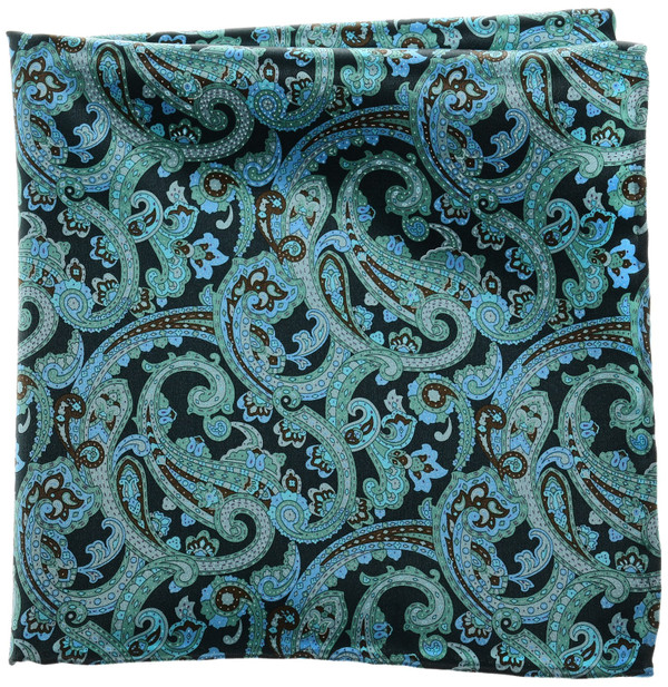 Stefano Ricci Silk Pocket Square Green Blue Paisley