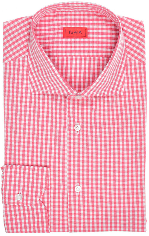 Isaia Napoli Mix Dress Shirt Cotton Size 16 1/2 Red Check