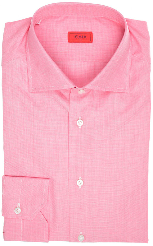 Isaia Napoli Mix Dress Shirt End On End Cotton Size 16 Pink Solid