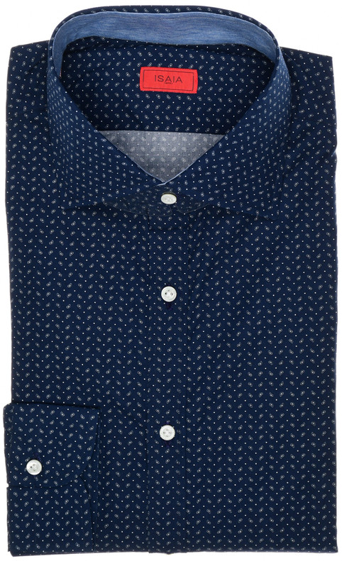 Isaia Napoli Fit Sport Shirt Fine Cotton Extra-Trim Size 15 1/2 Blue Paisley