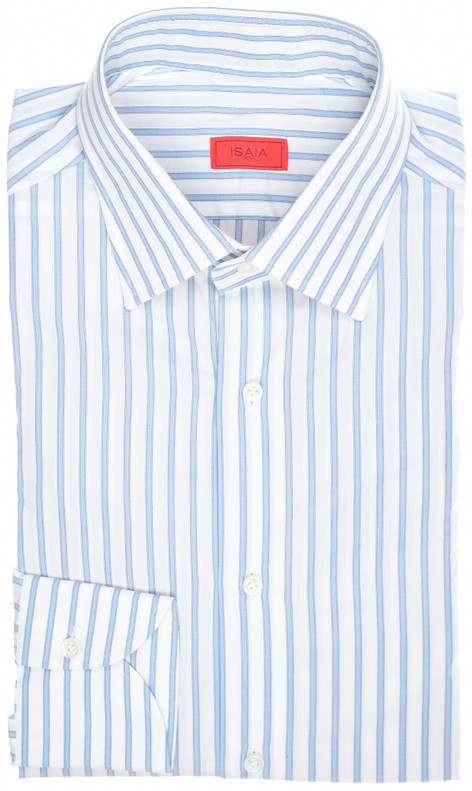 Isaia Napoli Mix Dress Shirt Cotton Size 15 3/4 Blue Stripe