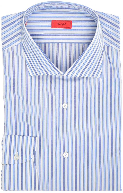 Isaia Napoli Mix Dress Shirt Spread Collar Size 16 1/2 Blue Stripe