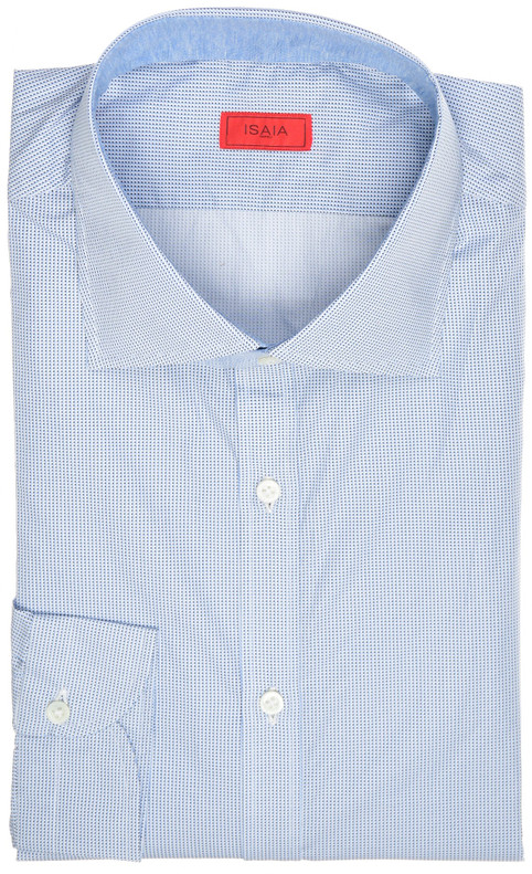 Isaia Napoli Fit Sport Shirt Cotton Size 16 1/2 Blue Micro