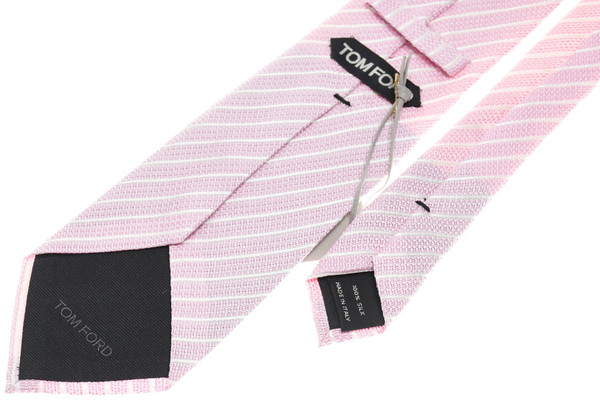 Tom Ford Tie Woven Silk Pink Stripe Men's solid pocket square with contrast trim. luxury menswear