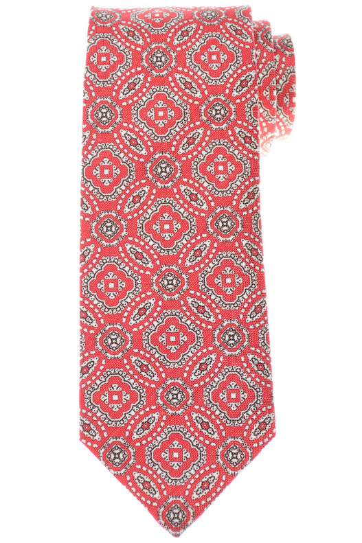 Luigi Borrelli Royal Collection Tie Silk Linen Red Medallion