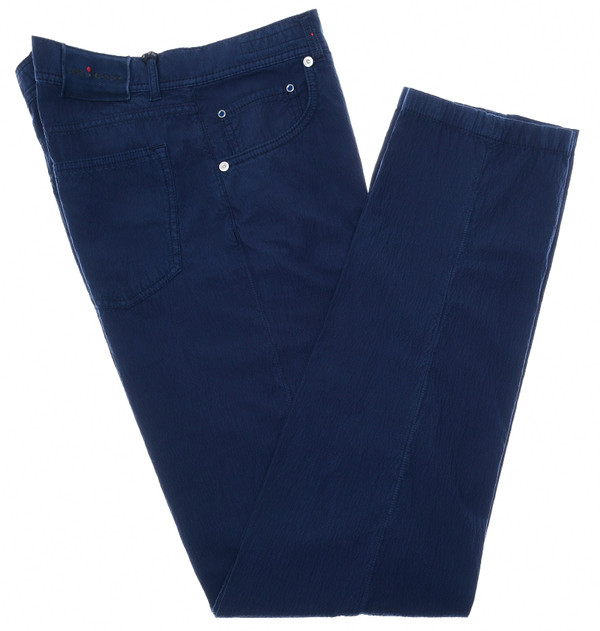 Kiton 5 Pocket Jeans Cotton Stretch Seersucker Blue