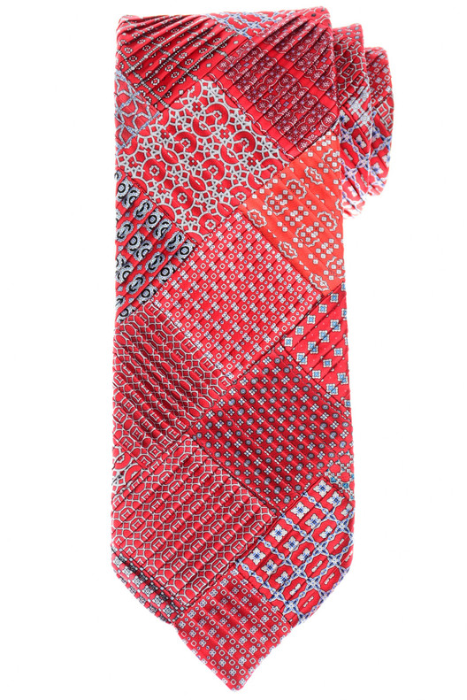 Stefano Ricci Patchwork Pleated Tie Red