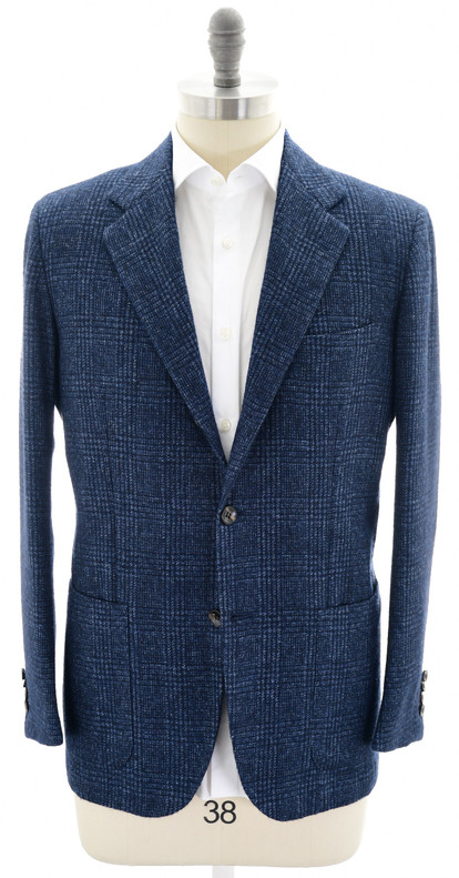Kiton Sport Coat Jacket Blue Plaid