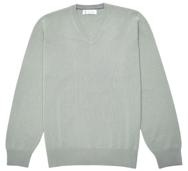 Brunello Cucinelli Sweater Cashmere V-Neck Sage Green