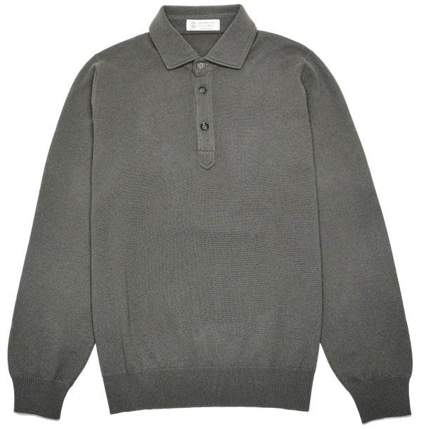 【関税＆送料込み】Brunello Cucinelli Gray Polo In Brunello Cucinelli - Gray Linen & Cotton Ribbed Polo