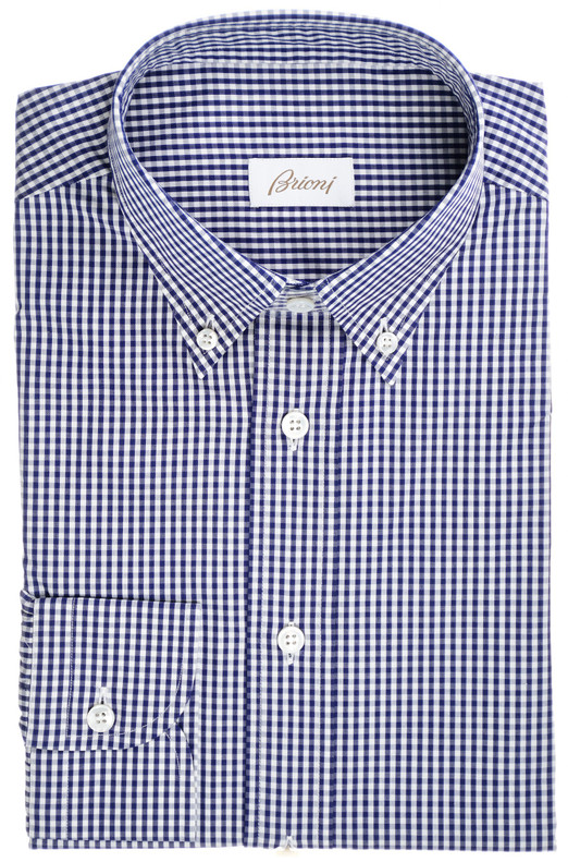 Brioni Shirt Parioli Darted Blue Check