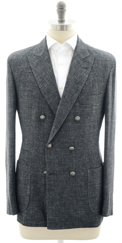 Brunello Cucinelli Sport Coat Double Breasted Gray Plaid