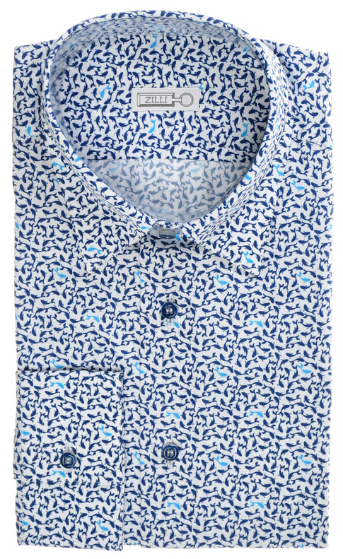 Zilli Dress Shirt Blue Fish Geometric