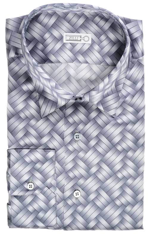 Zilli Dress Shirt Silk Gray Print