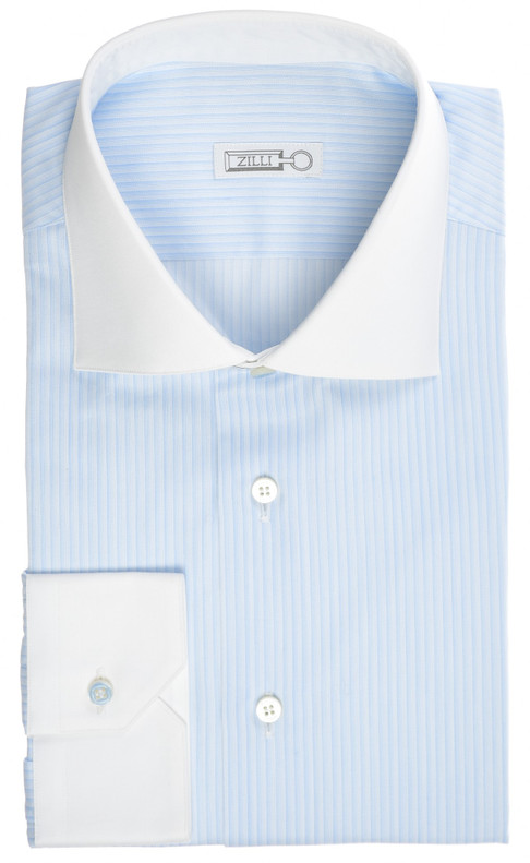 Zilli Dress Shirt Blue Stripe White Collar and Cuffs